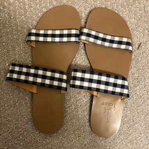 Blue and white Boardwalk gingham J Crew sandals size 8.